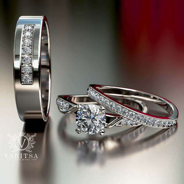 1.1ct Brilliant Diamond Complete Trio Gold Wedding Set - 02US96